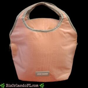 Steve Madden Insulated Lunch Bag Tote Zipper Closure Pink And Gray w/ Top Handle